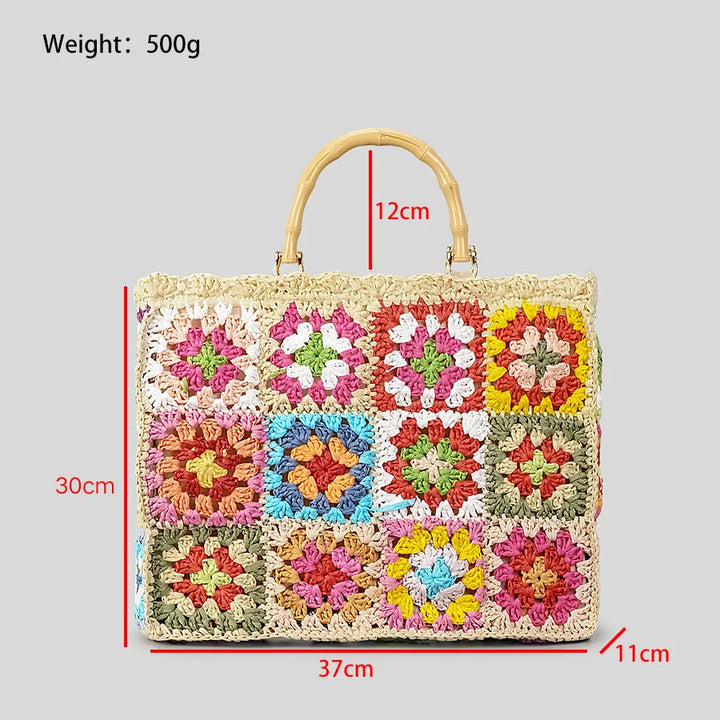 Sunlit Bloom | Vibrant Bamboo Straw Handbag
