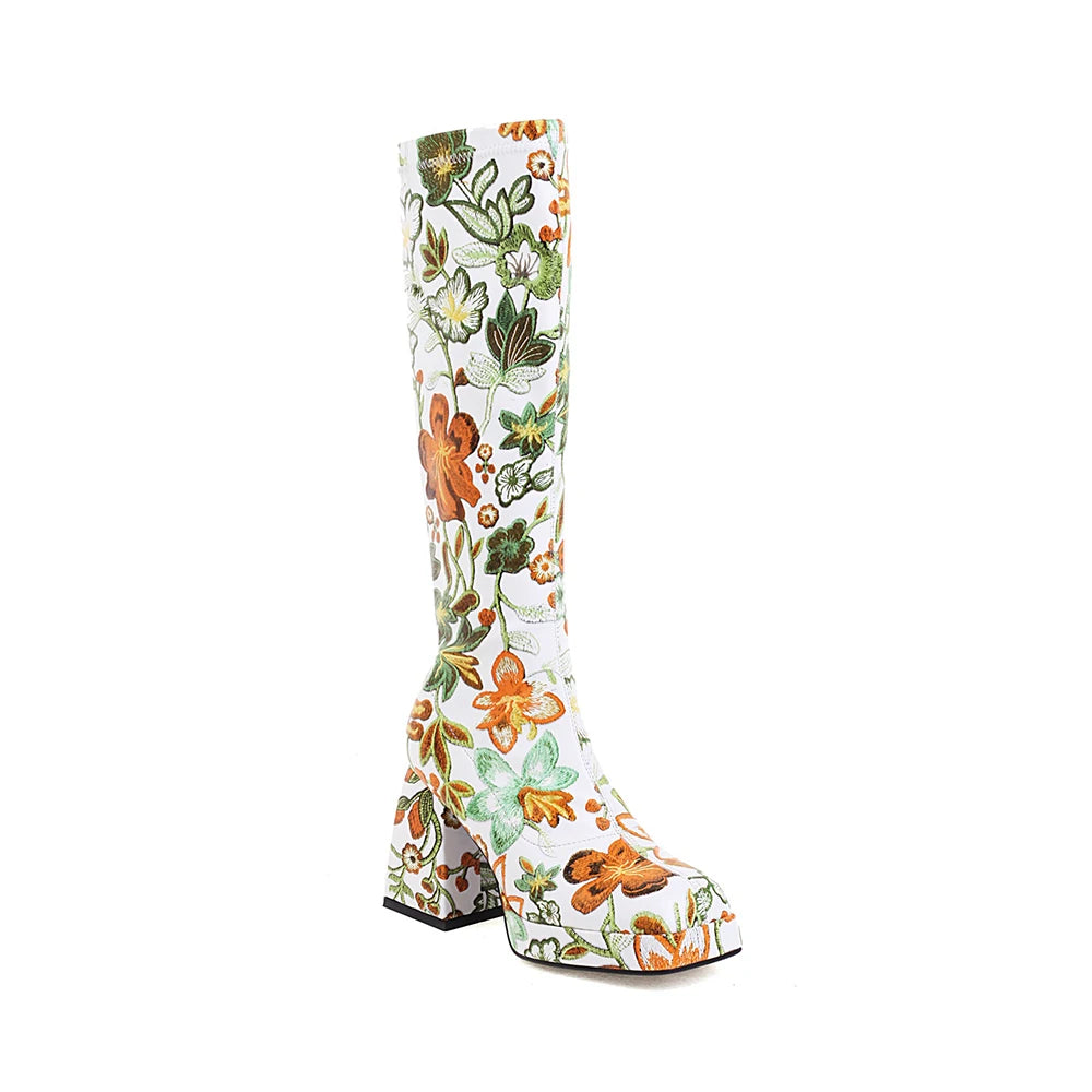 Retro Blossom | Square-Toe Boots - Thalita