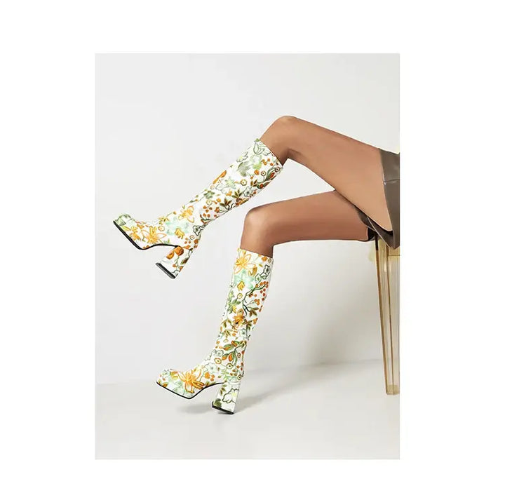 Floral Groove | Retro Square-Toe Boots