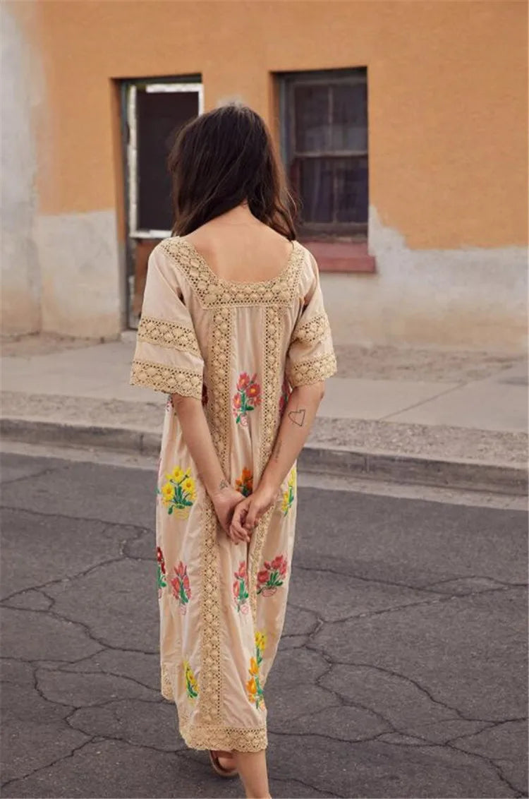 Bohemian Bloom | Embroidered Linen Dress