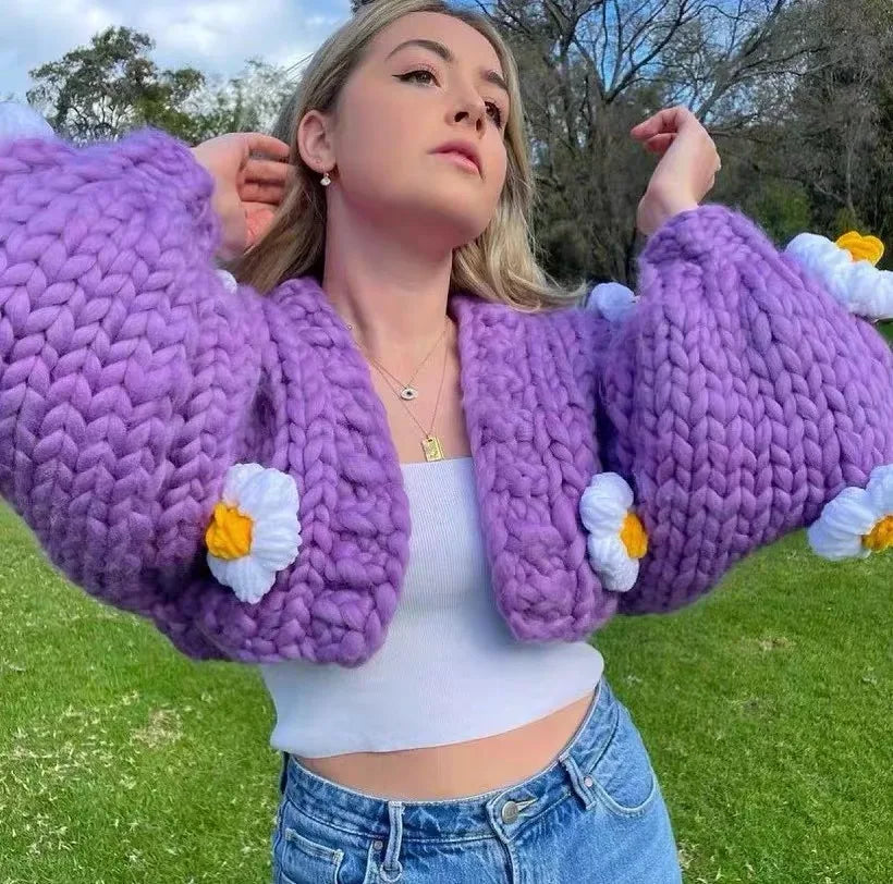 Fleur | Virkad Cardigan i Vintagestil