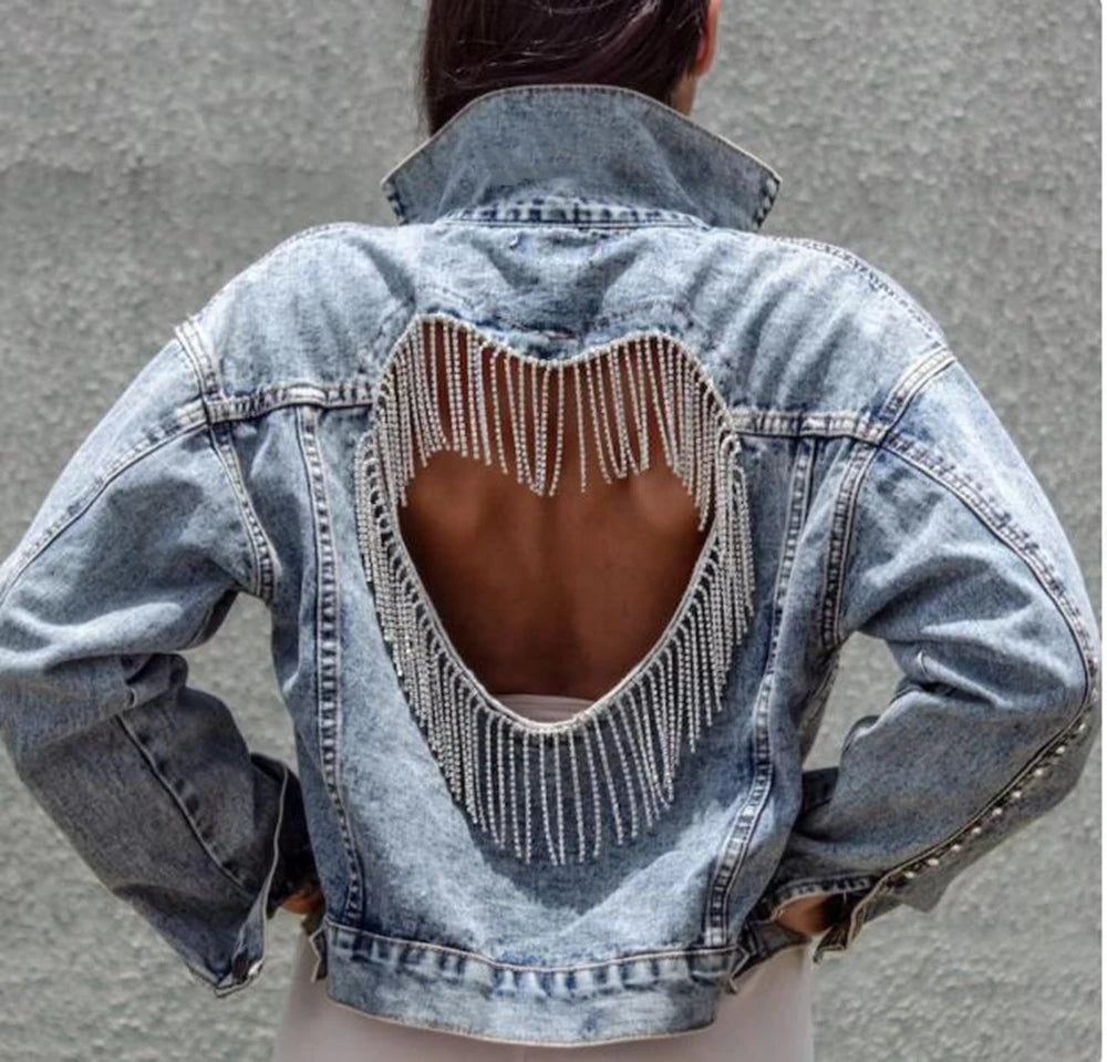 Diamond Heart | Open Back Jeansjacka