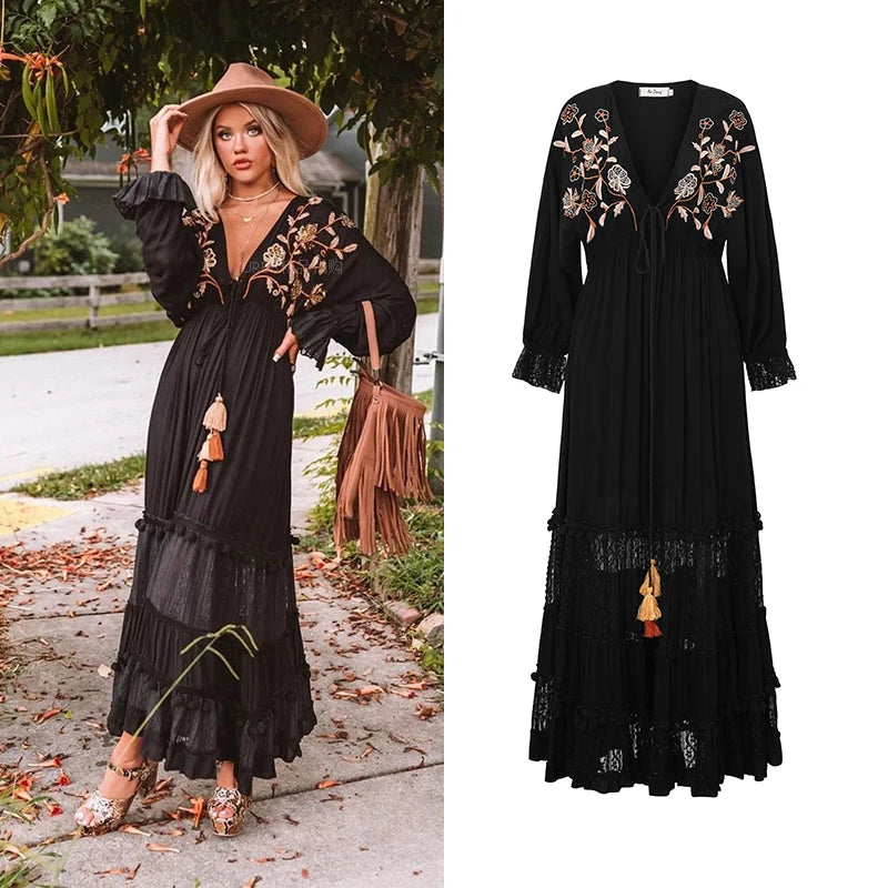 Twilight Gypsy Ruffle | Bohemklänning med Brodyr & Volang