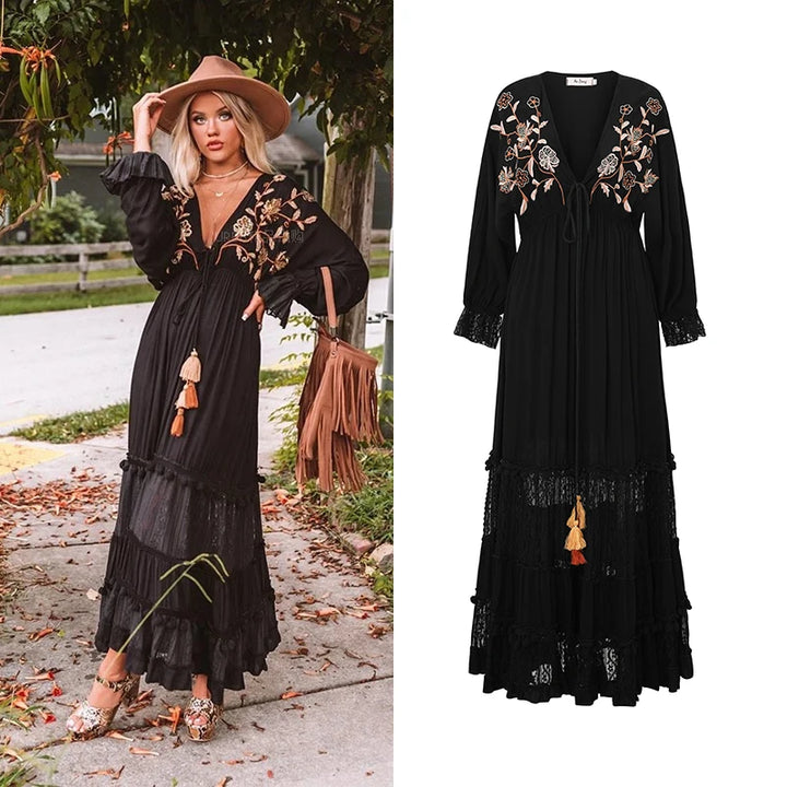 Twilight Gypsy Ruffle | Bohemklänning med Brodyr & Volang