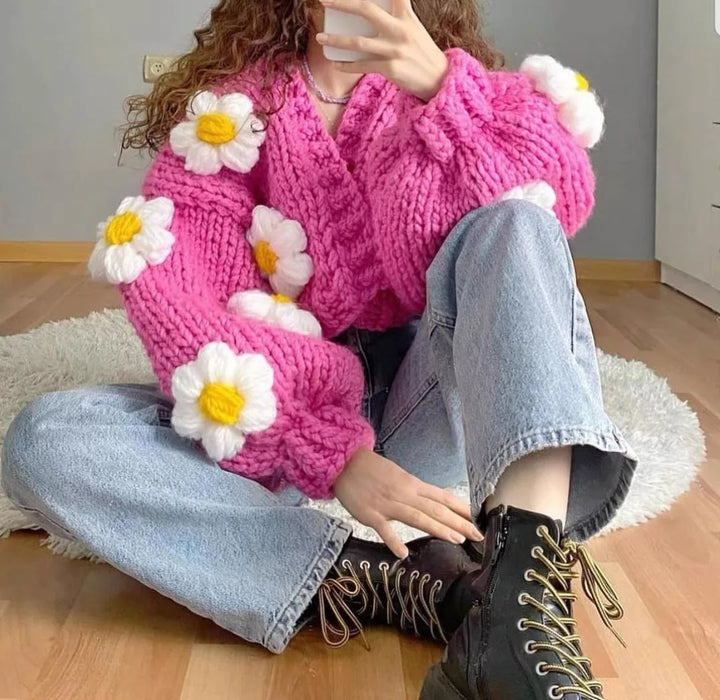 Fleur | Virkad Cardigan i Vintagestil