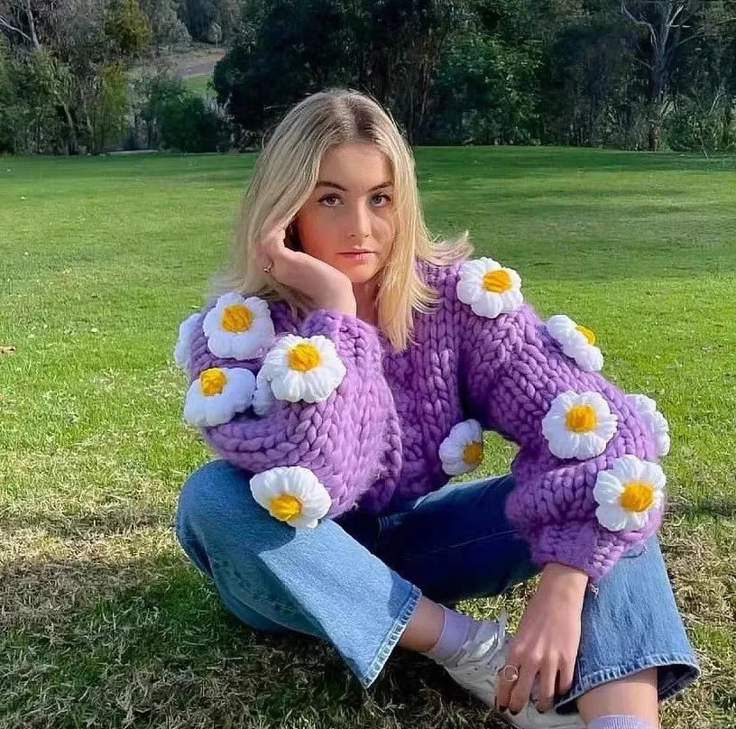 Fleur | Virkad Cardigan i Vintagestil