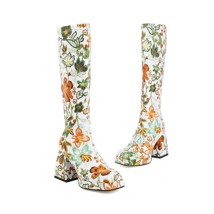 Retro Blossom | Square-Toe Boots - Thalita